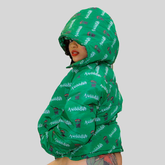 Green Winter Jacket Awoodah Logo